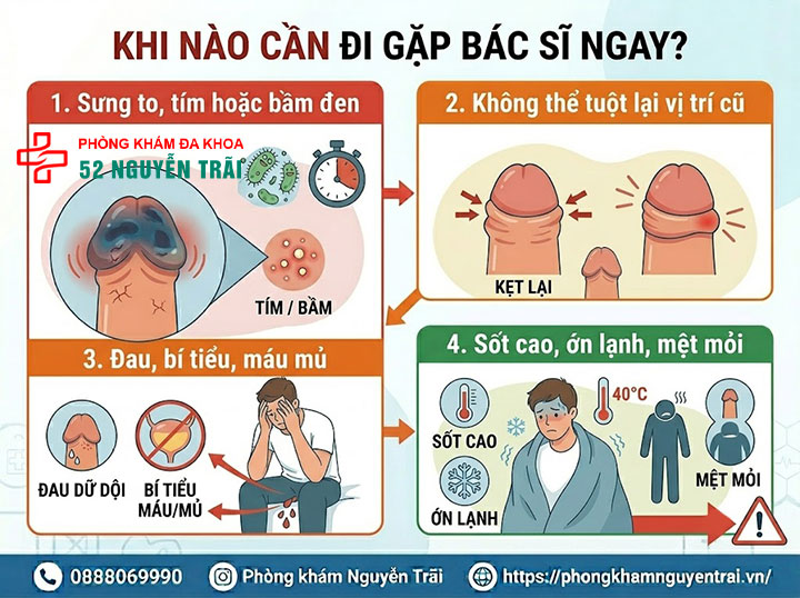 Sưng bao quy đầu do đâu? Nguyên nhân và cách xử lý an toàn 7 Khi nào cần đi gặp bác sĩ ngay?