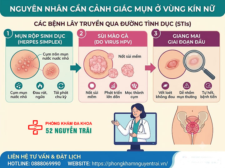 Mụn Ở Vùng Kín Nữ Có Nguy Hiểm Không? Bác Sĩ Giải Đáp 3 Nguyên nhân cần cảnh giác Mụn Ở Vùng Kín Nữ