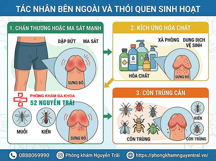 Sưng bao quy đầu do đâu? Nguyên nhân và cách xử lý an toàn 2 Tác nhân bên ngoài và thói quen sinh hoạt