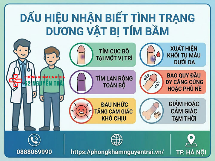 Dương vật bị tím: Nguyên nhân bầm tím và cách xử lý khẩn cấp 1 Dấu hiệu nhận biết tình trạng dương vật bị tím bầm