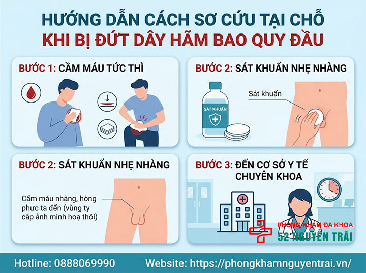 Đứt dây hãm bao quy đầu: Nguyên nhân, cách sơ cứu và điều trị 4 Hướng dẫn cách sơ cứu tại chỗ khi bị đứt dây hãm