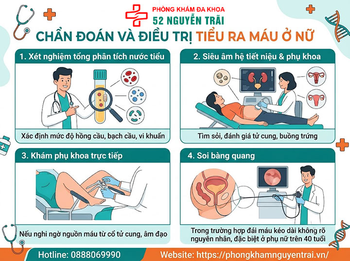 Tiểu Ra Máu Ở Nữ Là Bệnh Gì? Nguyên Nhân, Cách Xử Trí 8 Chẩn đoán và điều trị tiểu ra máu ở nữ