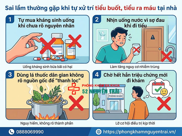 Tiểu Buốt, Tiểu Đau Rát, Tiểu Ra Máu: Sai Lầm Khi Tự Xử Lý Tại Nhà 3 Sai lầm thường gặp khi tự xử trí tiểu buốt, tiểu ra máu tại nhà
