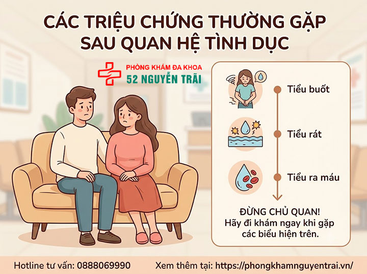 Tiểu Buốt, Tiểu Đau Rát, Tiểu Ra Máu: Sai Lầm Khi Tự Xử Lý Tại Nhà 4 Tiểu buốt, tiểu rát, tiểu ra máu sau quan hệ tình dục