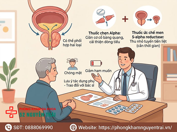 Phì đại tuyến tiền liệt là gì? Nguyên nhân, triệu chứng 12 Điều trị nội khoa (dùng thuốc)
