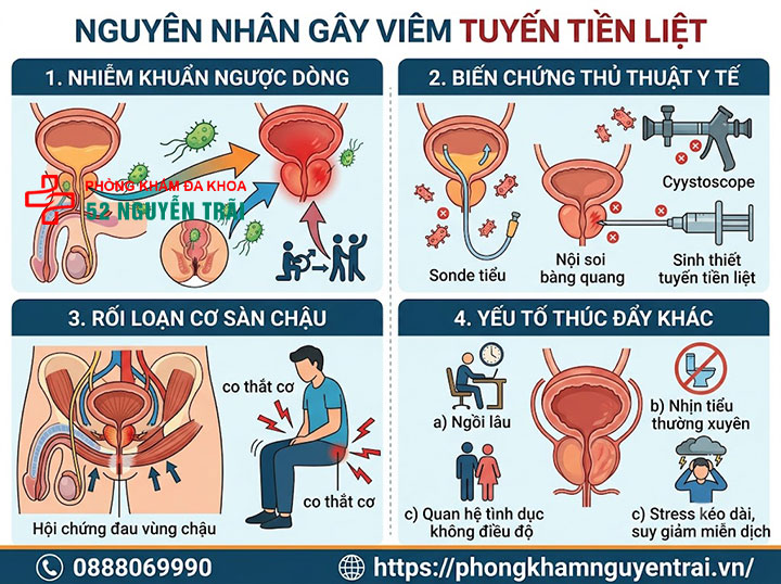Viêm tuyến tiền liệt là gì? Phân loại và nguy cơ mắc bệnh 3 Nguyên nhân gây viêm tuyến tiền liệt