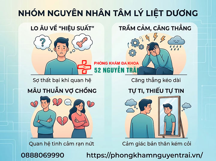 Bệnh liệt dương là gì? Triệu chứng, nguyên nhân và cách chữa 6 Nhóm nguyên nhân tâm lý liệt dương