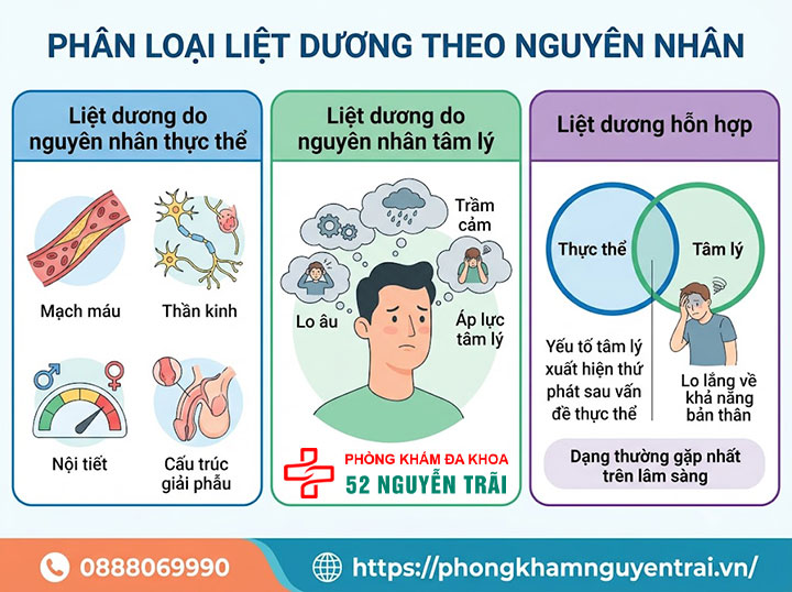 Bệnh liệt dương là gì? Triệu chứng, nguyên nhân và cách chữa 4 Phân loại liệt dương theo nguyên nhân
