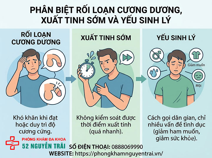 Rối loạn cương dương là gì? Nguyên nhân, cách điều trị 4 Rối loạn cương dương khác gì với xuất tinh sớm, yếu sinh lý?