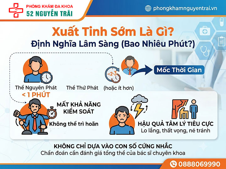 Xuất tinh sớm là gì? Nguyên nhân, phân loại chi tiết 1 Xuất tinh sớm là gì – định nghĩa lâm sàng (bao nhiêu phút?)