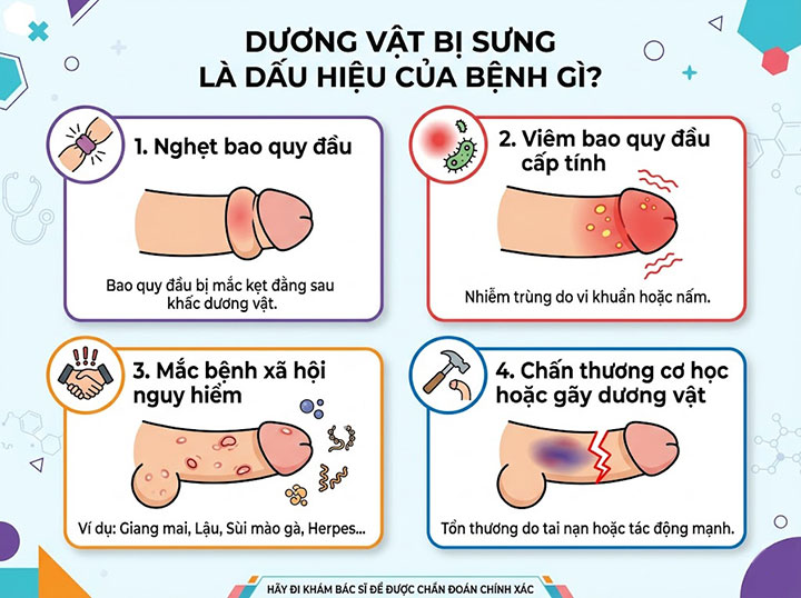 Dương vật bị sưng đỏ nề: đừng chủ quan trì hoãn – cần kiểm tra y khoa sớm! 3 Dương vật bị sưng là dấu hiệu của bệnh gì?