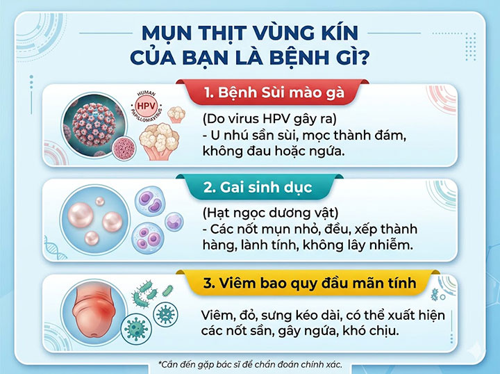 Mụn thịt ở vùng kín nam: cảnh báo sùi mào gà hoặc bệnh lý nguy hiểm – xử lý ngay trước khi quá muộn! 3 Mụn thịt vùng kín của bạn là bệnh gì