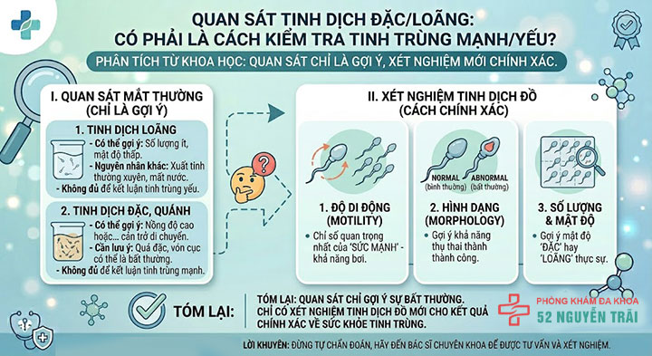 Cách kiểm tra chất lượng tinh trùng mạnh hay yếu chính xác 3 Quan sát tinh dịch đặc hay loãng là cách kiểm tra tinh trùng mạnh hay yếu tại nhà