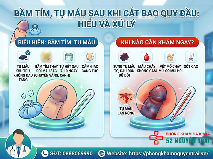 Cắt bao quy đầu có đau không, biến chứng thường gặp 3 Bầm tím, tụ máu sau khi cắt bao quy đầu