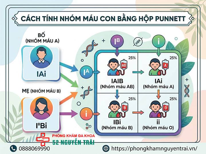 Di truyền nhóm máu: Con giống bố hay mẹ? Bảng tính 2 Cách tính nhóm máu con bằng hộp Punnett