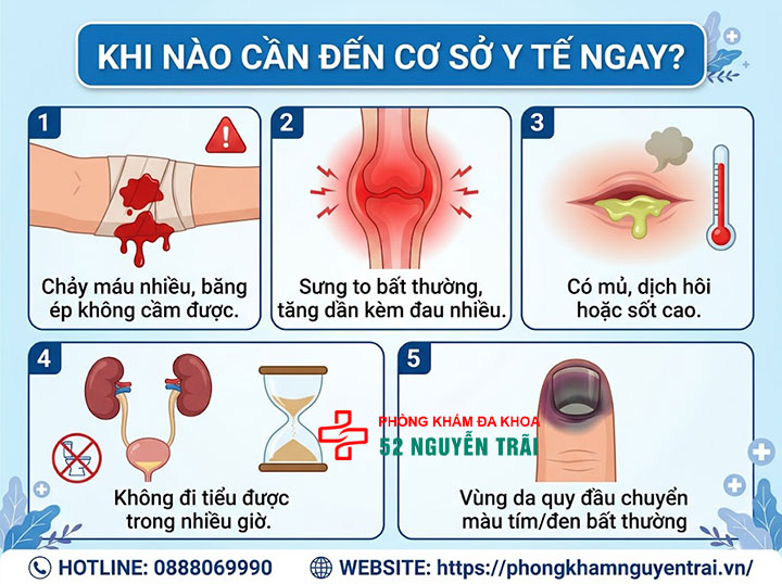 Cắt bao quy đầu có đau không, biến chứng thường gặp 11 Khi nào cần đến cơ sở y tế ngay?
