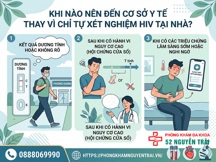 Combo, PCR, Test nhanh: Phân biệt các loại xét nghiệm HIV 7 Khi nào nên đến cơ sở y tế thay vì chỉ tự xét nghiệm HIV tại nhà?