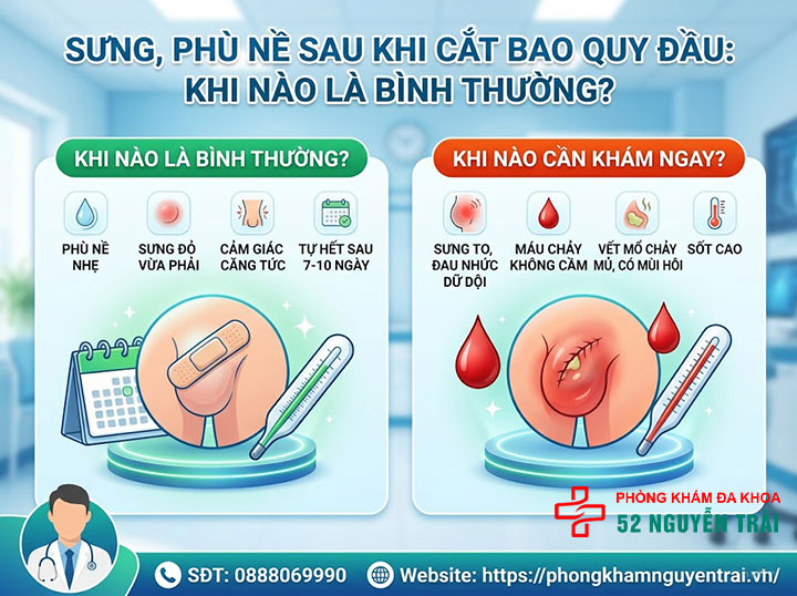 Cắt bao quy đầu có đau không, biến chứng thường gặp 2 Sưng, phù nề sau khi cắt bao quy đầu