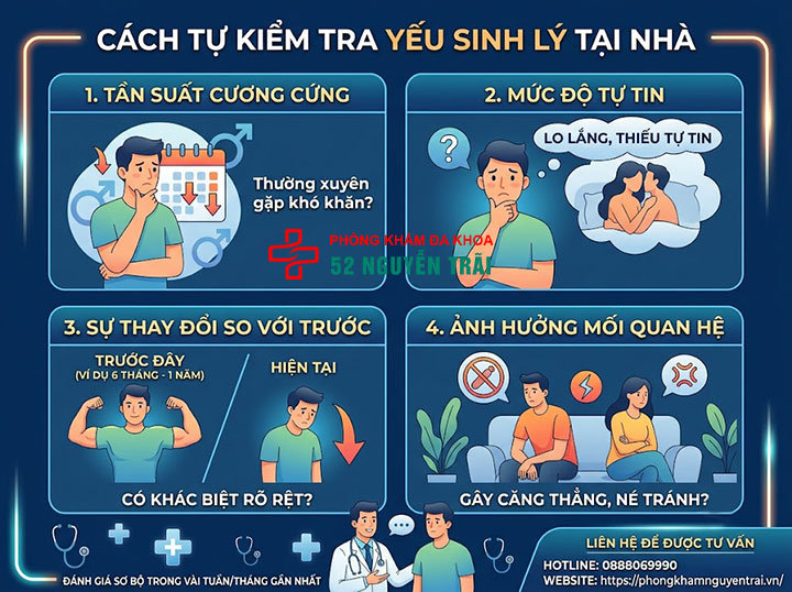 Dấu hiệu yếu sinh lý ở nam giới: Nhận biết theo từng mức độ 6 Cách tự nhận biết/kiểm tra yếu sinh lý tại nhà