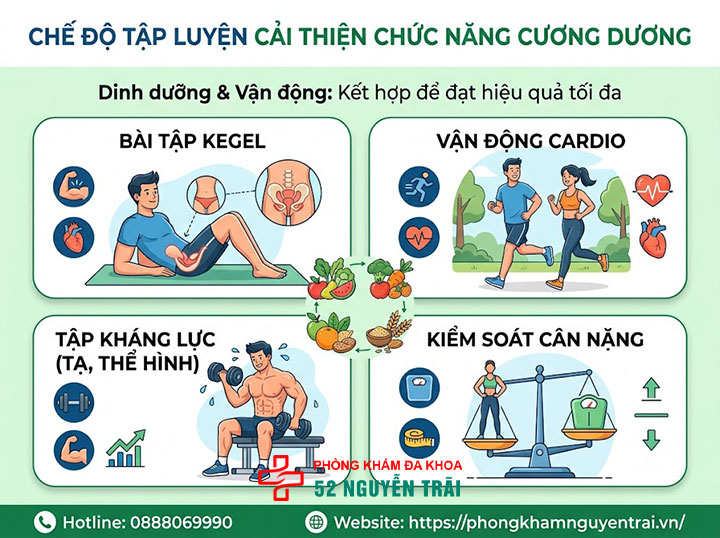 Liệt dương nên ăn gì và kiêng gì để hỗ trợ hồi phục? 3 Chế độ tập luyện hỗ trợ cải thiện chức năng cương dương