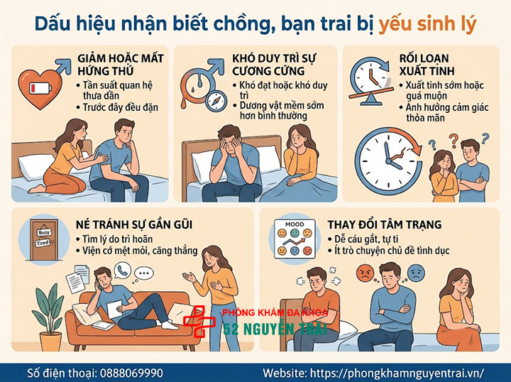 Chồng yếu sinh lý: Vợ nên làm gì để đồng hành đúng cách? 1 Dấu hiệu nhận biết chồng, bạn trai bị yếu sinh lý