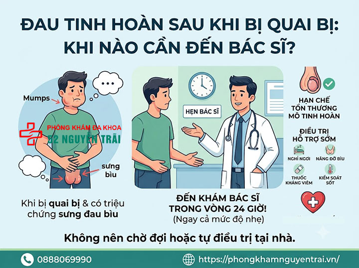 Quai bị đau tinh hoàn: Biến chứng nguy hiểm cần biết 6 Đau tinh hoàn sau khi bị quai bị: khi nào cần đến bác sĩ?