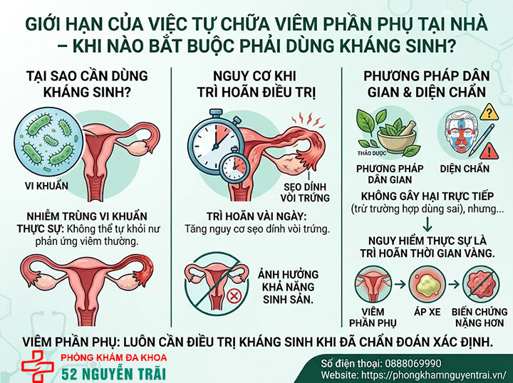 Viêm Phần Phụ Nên Ăn Gì, Kiêng Gì? Hướng Dẫn Chi Tiết 5 Giới hạn của việc tự chữa viêm phần phụ tại nhà khi nào bắt buộc phải dùng kháng sinh?