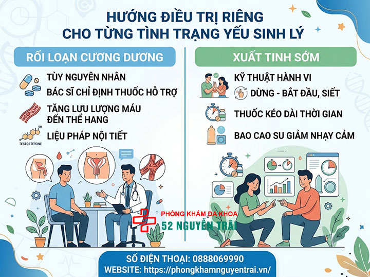 Yếu sinh lý và xuất tinh sớm: Giống hay khác nhau? 5 Hướng điều trị riêng cho từng tình trạng yếu sinh lý