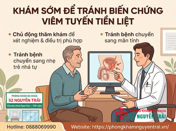 Viêm tuyến tiền liệt có tự khỏi không? Biến chứng cần biết 6 Khám sớm để tránh biến chứng Viêm tuyến tiền liệt