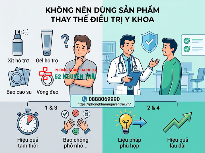 Gel , vòng đeo, chai xịt chống xuất tinh sớm: Loại nào tốt? 6 Không nên dùng sản phẩm thay thế điều trị y khoa