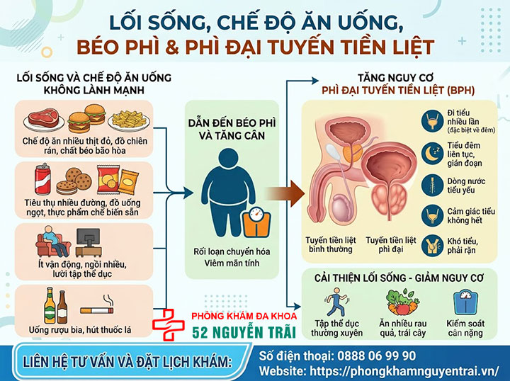 Nguyên nhân gây phì đại tuyến tiền liệt ở nam giới 3 Lối sống, chế độ ăn uống, béo phì ảnh hưởng đến phì đại tuyến tiển liệt