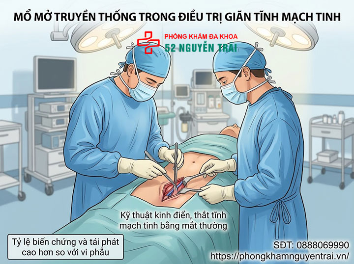 Phẫu Thuật Giãn Tĩnh Mạch Thừng Tinh: Phương Pháp Nào Tốt? 5 Mổ mở truyền thống (đường bẹn hoặc sau phúc mạc)