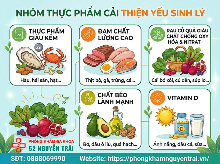 Yếu Sinh Lý Nên Ăn Gì, Kiêng Gì? Gợi Ý Thực Đơn Tuần 2 Nhóm thực phẩm nên bổ sung cải thiện yếu sinh lý