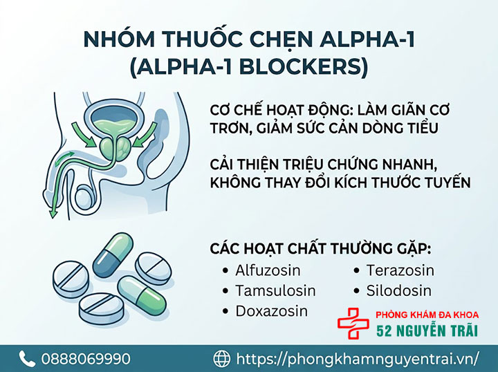 Phì đại tuyến tiền liệt uống thuốc gì? Giải đáp chi tiết 2 Nhóm thuốc chẹn alpha-1 (Alpha-1 blockers)