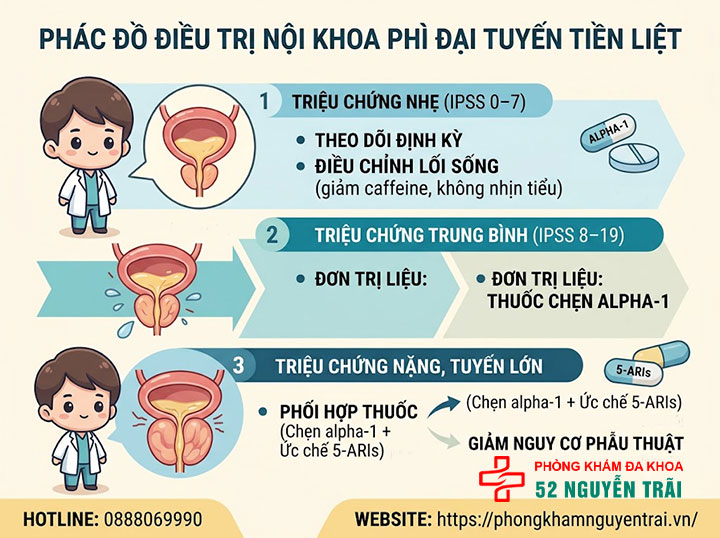 Phì đại tuyến tiền liệt uống thuốc gì? Giải đáp chi tiết 7 Phác đồ điều trị nội khoa theo mức độ bệnh