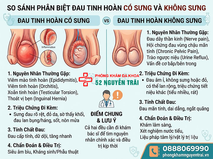 Đau Tức Tinh Hoàn Nhưng Không Sưng: Nguyên Nhân Là Gì? 1 Phân biệt đau tinh hoàn có sưng và không sưng
