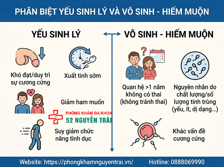 Yếu sinh lý có con được không? Giải đáp từ bác sĩ 1 Phân biệt yếu sinh lý và vô sinh – hiếm muộn