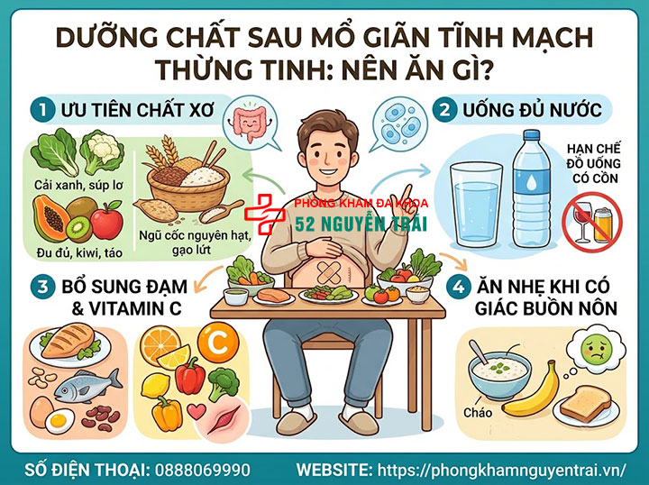Sau Mổ Giãn Tĩnh Mạch Thừng Tinh: Hồi Phục Bao Lâu? 2 Sau mổ giãn tĩnh mạch thừng tinh nên ăn gì?