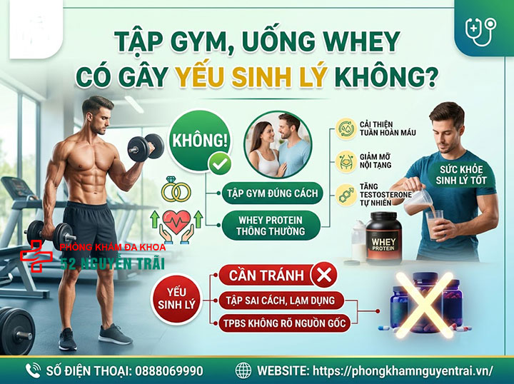Vì Sao Giới Trẻ Dễ Yếu Sinh Lý? Thói Quen Cần Tránh 9 Tập gym, uống whey có gây yếu sinh lý không?