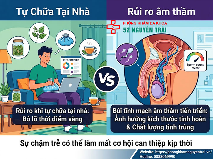 Giãn tĩnh mạch thừng tinh có tự khỏi không? Sự thật bạn cần biết 5 Trì hoãn thăm khám để tự chữa tại nhà có rủi ro gì?