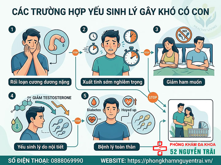 Yếu sinh lý có con được không? Giải đáp từ bác sĩ 3 Trường hợp nào yếu sinh lý gây khó có con?