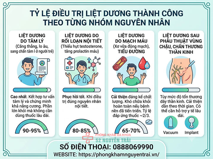 Liệt Dương Có Chữa Được Không? Cơ Hội Hồi Phục Ra Sao 2 Tỷ lệ điều trị liệt dương thành công theo từng nhóm nguyên nhân