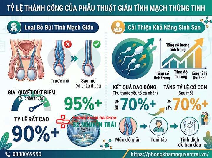 Kết Quả Sau Mổ Giãn Tĩnh Mạch Thừng Tinh: Bao Lâu Có Con? 1 Tỷ lệ thành công của phẫu thuật giãn tĩnh mạch thừng tinh