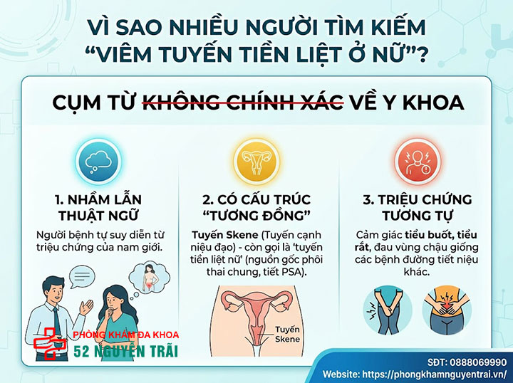 Viêm tuyến tiền liệt ở nữ giới: Sự thật y khoa 2 Vì sao nhiều người vẫn tìm kiếm "viêm tuyến tiền liệt ở nữ"