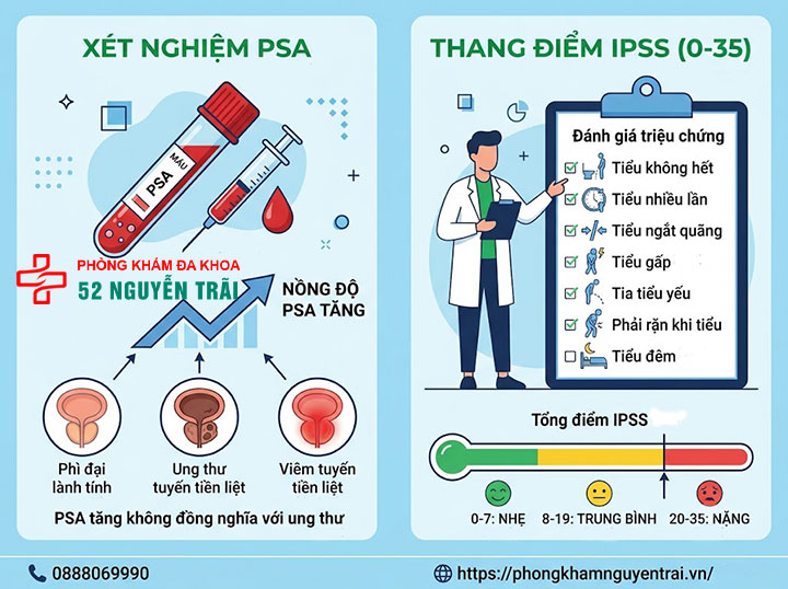 Chẩn đoán phì đại tuyến tiền liệt: Siêu âm, xét nghiệm 3 Xét nghiệm PSA và thang điểm đánh giá IPSS