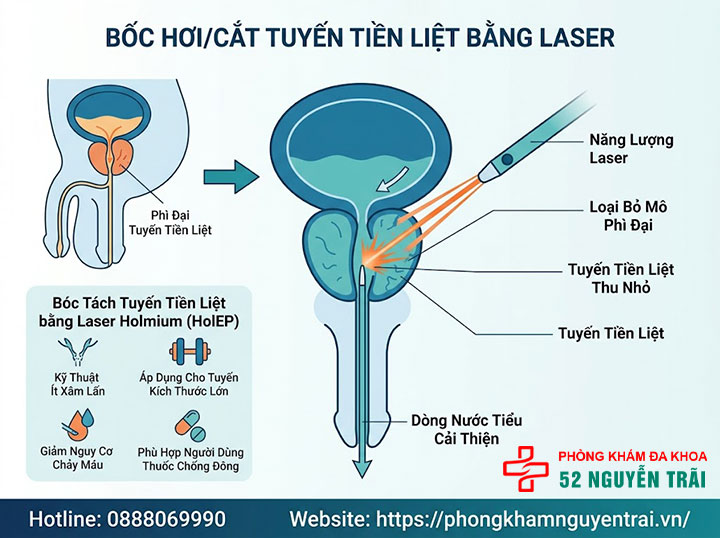 Phẫu thuật phì đại tuyến tiền liệt: Phương pháp, chi phí 3 Bốc hơi/cắt tuyến tiền liệt bằng laser (Laser TURP, HoLEP)