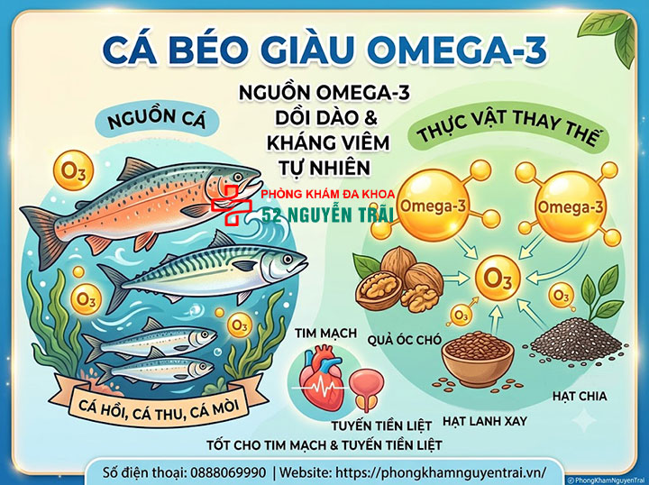 Phì đại tuyến tiền liệt nên ăn gì, kiêng gì? Chế độ dinh dưỡng 3 Cá béo giàu omega-3