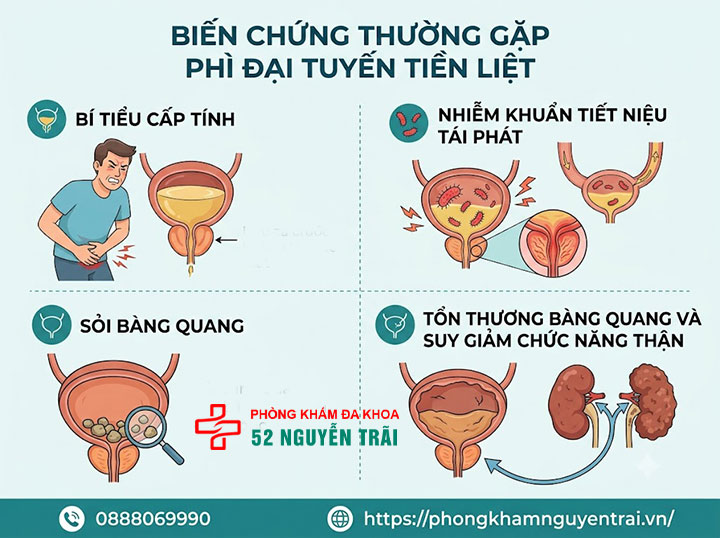 Phì đại tuyến tiền liệt có nguy hiểm không? Biến chứng cần biết 1 Các biến chứng thường gặp của phì đại tuyến tiền liệt