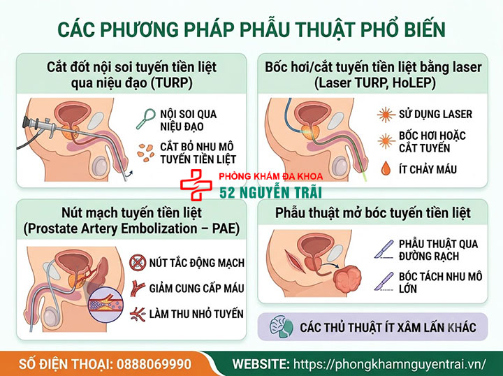 Phẫu thuật phì đại tuyến tiền liệt: Phương pháp, chi phí 1 Các phương pháp phẫu thuật phổ biến phì đại tuyến tiền liệt