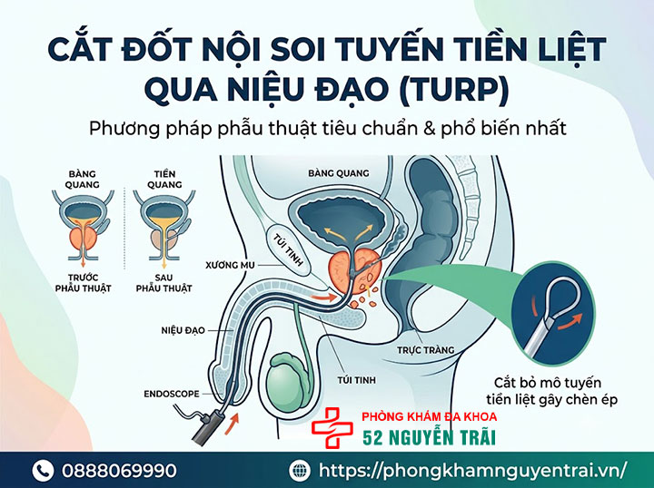 Phẫu thuật phì đại tuyến tiền liệt: Phương pháp, chi phí 2 Cắt đốt nội soi tuyến tiền liệt qua niệu đạo (TURP)